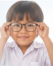 A Cambodian child wearing glasses